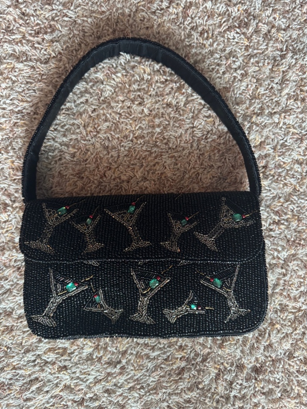 Black Beaded Martini Motif Shoulder Bag
